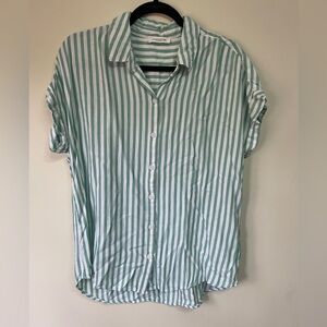 beachlunchlounge Green and White Striped Blouse size Medium